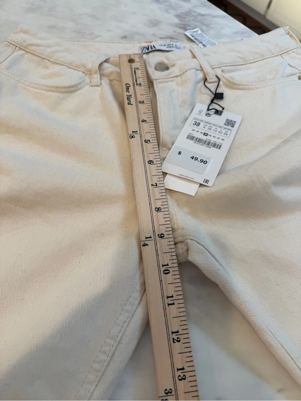 Zara NWT Cream Cotton Cargo Pants Straight Leg Utility Pockets Size 6 28 - Picture 7 of 8